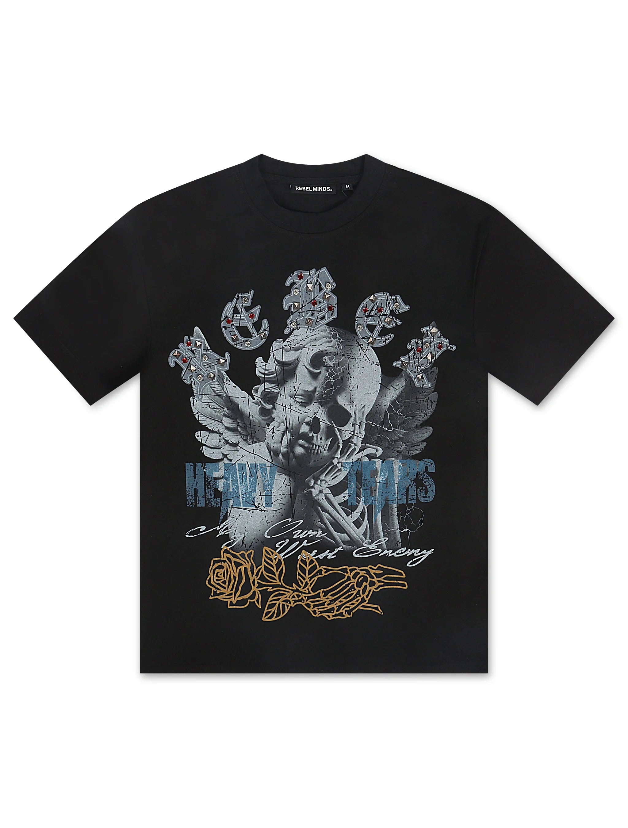 Rebel Minds Heavy Tears Rhinestone Tee - Black